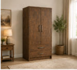 Luxury Double Door Bedroom Wardrobe - Contemporary Two Door Wardrobe Cabinet - Deluxe 2 Door Wardrobe with 2 Drawers - Image 2