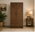 Luxury Double Door Bedroom Wardrobe - Contemporary Two Door Wardrobe Cabinet - Deluxe 2 Door Wardrobe with 2 Drawers