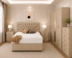 Premium Bedroom Suite with Large Wardrobe and Matching Storage Furniture in beige colors