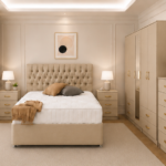 Premium Bedroom Suite with Large Wardrobe and Matching Storage Furniture in beige colors