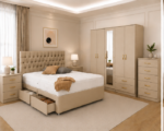 Premium Bedroom Suite with Large Wardrobe and Matching Storage Furniture in beige colors - Image 3