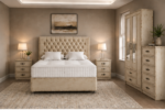 Stylish Master Bedroom Set Featuring Double Bed, 3 Door Wardrobe and Bedside Cabinets