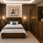 Premium walnut 4 Door Wardrobe Set with Matching Chest of Drawers and Side Tables