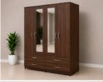 Luxury walnut Bedroom Wardrobe with 4 Drawers and two mirrors - Deluxe 4 Door Wardrobe with 2 Mirrors - Image 2