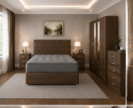 Luxury Double Divan Bed Bedroom Set with 2 Bedside Tables, 4-Door Mirrored Wardrobe & 5-Drawer Chest
