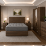 Luxury Double Divan Bed Bedroom Set with 2 Bedside Tables, 4-Door Mirrored Wardrobe & 5-Drawer Chest