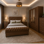 Elegant Walnut Complete Bedroom Collection with Storage_4 Door Wardrobe, Side Tables and Drawer Chest