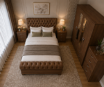 Elegant Walnut Complete Bedroom Collection with Storage_4 Door Wardrobe, Side Tables and Drawer Chest - Image 4