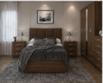Complete Walnut Bedroom Package - Bed, Wardrobe & Bed Side Tables - Image 5
