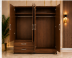 Modern walnut 4 door Wardrobe with Dual Mirrors and 2 Drawers - Deluxe 4 Door Bedroom Storage Wardrobe - Image 3