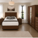 Modern Living Bedroom Collection with Bed and Storage Units