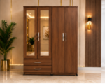 Modern walnut 4 door Wardrobe with Dual Mirrors and 2 Drawers - Deluxe 4 Door Bedroom Storage Wardrobe - Image 5