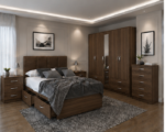 Complete Walnut Bedroom Package - Bed, Wardrobe & Bed Side Tables
