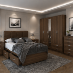 Complete Walnut Bedroom Package - Bed, Wardrobe & Bed Side Tables