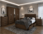 Complete Walnut Bedroom Package - Bed, Wardrobe & Bed Side Tables - Image 2