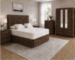 Elegant Walnut Bedroom Set Including 4 Door Mirrored Wardrobe, Chest of Drawers and Side Tables - Image 3