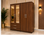 Modern walnut 4 door Wardrobe with Dual Mirrors and 2 Drawers - Deluxe 4 Door Bedroom Storage Wardrobe - Image 2