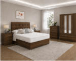 Modern Storage Walnut Color Bedroom Set with Drawers - Nightstands, 4 Door Wardrobe - Image 5