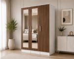 Elegant 3-Door Bedroom Wardrobe – Stylish & Functional in walnut with white colors wardrobe - Image 4