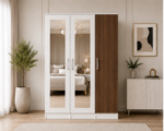 Elegant 3-Door Bedroom Wardrobe – Stylish & Functional in walnut with white colors wardrobe