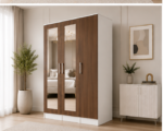Elegant 3-Door Bedroom Wardrobe – Stylish & Functional in walnut with white colors wardrobe - Image 2