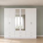 Premium white Bedroom 6 doors Wardrobe with 6 drawers & dual mirror