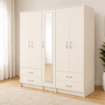 Premium Bedroom Wardrobe Cabinet with Full Length Mirror, 5 Door Wooden Wardrobe