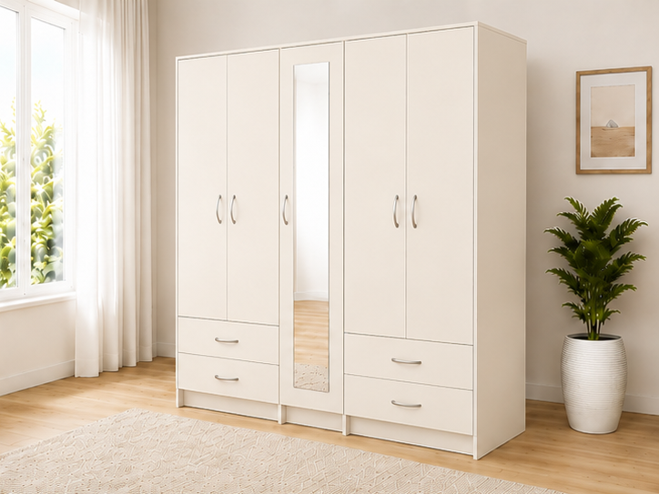 wardrobe_angle (1) Premium Bedroom Wardrobe Cabinet with Full Length Mirror, 5 Door Wooden Wardrobe - Image 1