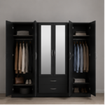 Large 6 Door Bedroom Wardrobe with 2 Mirror & 2 Drawers - 6 Door Wardrobe with 2 Mirrors & 2 Bottom Drawers - Image 4