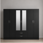 Large 6 Door Bedroom Wardrobe with 2 Mirror & 2 Drawers - 6 Door Wardrobe with 2 Mirrors & 2 Bottom Drawers