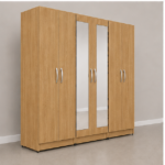 Elegant 6 Door Mirror Oak Color Wardrobe - Modern 6 Door Wardrobe - Image 2