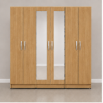 Elegant 6 Door Mirror Oak Color Wardrobe - Modern 6 Door Wardrobe