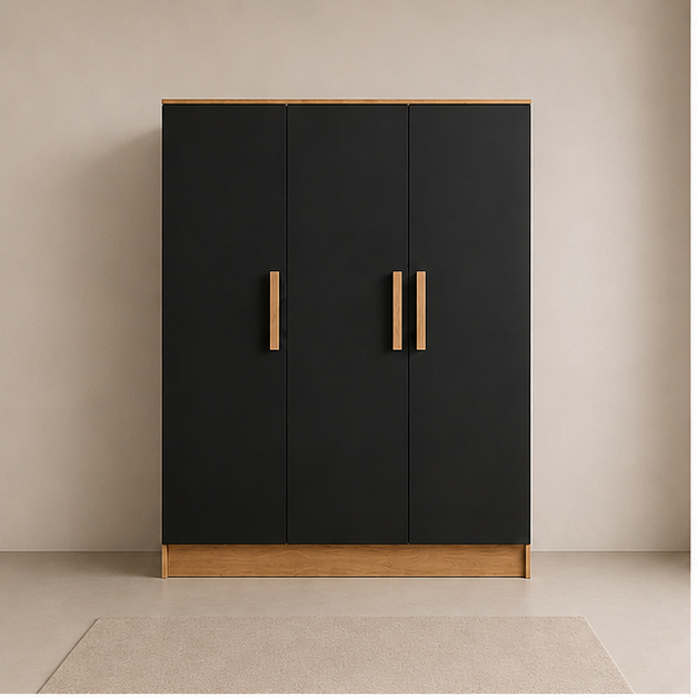 wardrobe_minimal_view_1 Three Door Black Wardrobe - 3 Door Bedroom Wardrobe - Image 1