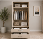 2 Door Wardrobe with Half Mirror & 2 Drawers with beige colors - Modern Two Door Wardrobe with 2 Drawers & 2 Mirrors - Image 3