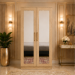Modern OAK 2 Door Wardrobe with Dual Full-Length Mirrors - Two Door Wardrobe with 2 Mirrors & 3 Drawers