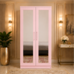 Modern Light Pink 2 Door Wardrobe with Dual Full-Length Mirrors - Modern Double Door Wardrobe with 3 Drawers - Image 4