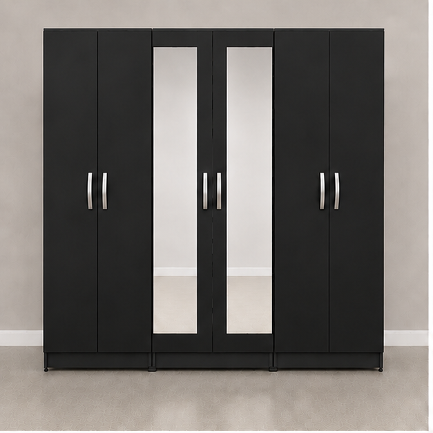 wardrobe_view_1(1) 6 Door Wardrobe with Full Mirror Doors - 6 Door Wardrobe with 2 Mirrors & 2 Bottom Drawers - Image 1