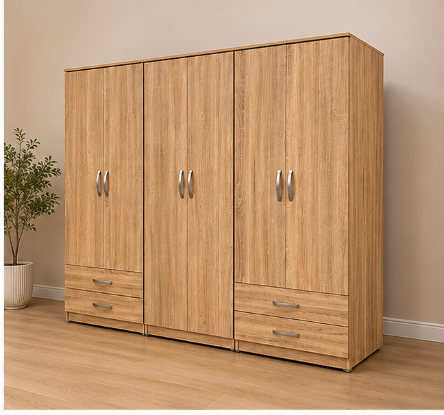 wardrobe_view_2 Luxury Storage Solution - 6 Door Wardrobe & 4 Drawers - Elegant 6 Door Wooden Wardrobe - Image 1