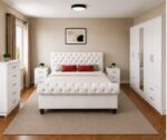 Elegant Sleigh Storage Bedroom Set  - Deluxe Sleigh Bed & Mirror Wardrobe - Modern Sleigh Bed Furniture Collection - Image 4