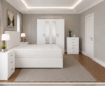 Premium Bedroom Suite with 4-Door Mirror Wardrobe & Chest in White colors - Image 2