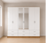 Modern Wooden 6 doors Wardrobe – 6 Drawers & Dual Mirrors