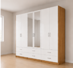 Modern Wooden 6 doors Wardrobe – 6 Drawers & Dual Mirrors - Image 2