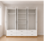 Modern Wooden 6 doors Wardrobe – 6 Drawers & Dual Mirrors - Image 3