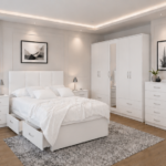 Contemporary White Bedroom Package - Stylish Storage Wardrobe ,Bed Side Tables & Chest