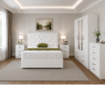 Contemporary Bedroom Collection – Double Divan Bed, 2 Bedside Tables & 5 Drawer Chest in White colors - Image 4