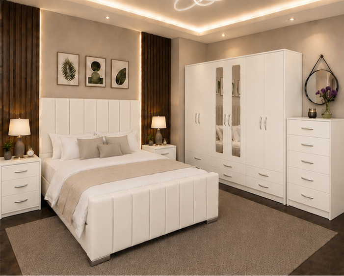 Luxury Haven Bedroom Furniture - 6 Door Wardrobe, Chest of Drawers & Bedside Tables