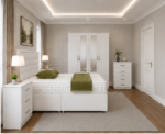 Contemporary Bedroom Collection – Double Divan Bed, 2 Bedside Tables & 5 Drawer Chest in White colors - Image 3