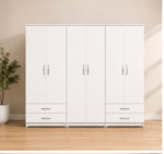 Stylish 6 Door Wardrobe - Modern Bedroom 6 Door Wardrobe with 4 Drawers & Mirrors