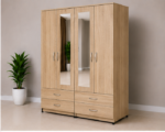 Multi-Storage oak 4 door Wardrobe with 4 Drawers and 2 Mirrors - Spacious Wooden 4 Door Wardrobe - Image 2