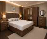 Modern Bedroom Suite – King Bed – Six Door Wardrobe with Four Drawers – Chest of 5 Drawers – 2 Bedside Tables
